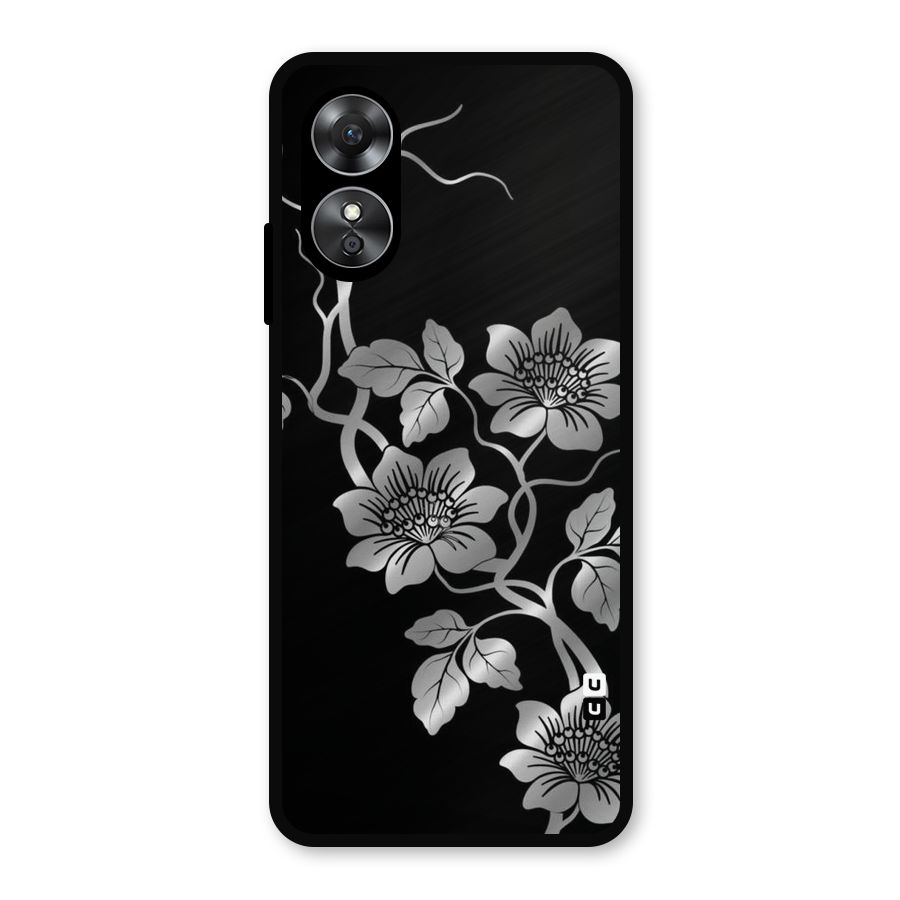Silver Grey Flowers Metal Back Case for Oppo A17