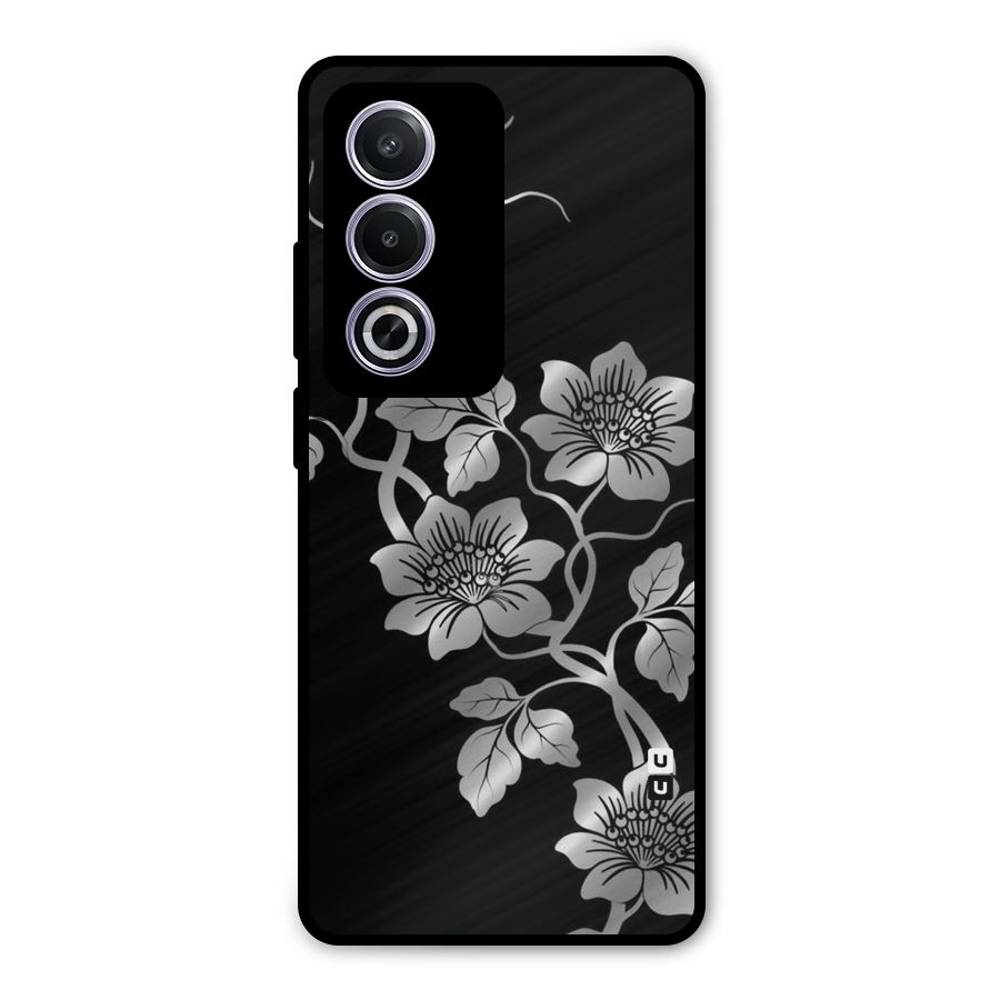 Silver Grey Flowers Metal Back Case for Oppo A3 Pro