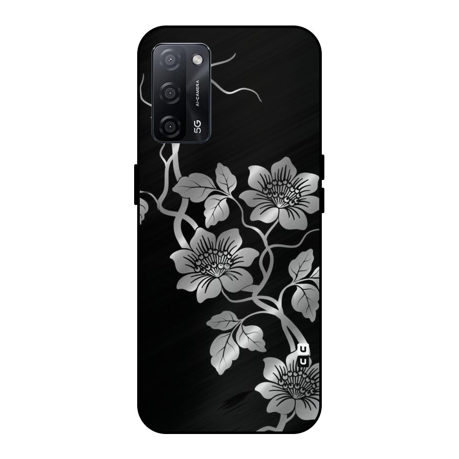 Silver Grey Flowers Metal Back Case for Oppo A53s 5G