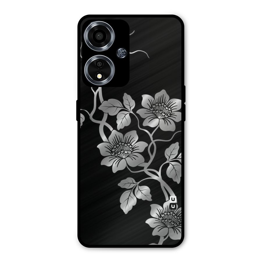 Silver Grey Flowers Metal Back Case for Oppo A59