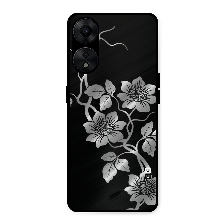 Silver Grey Flowers Metal Back Case for Oppo A78 5G