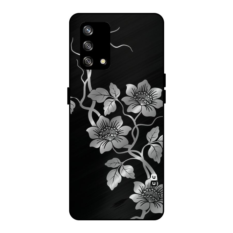 Silver Grey Flowers Metal Back Case for Oppo F19