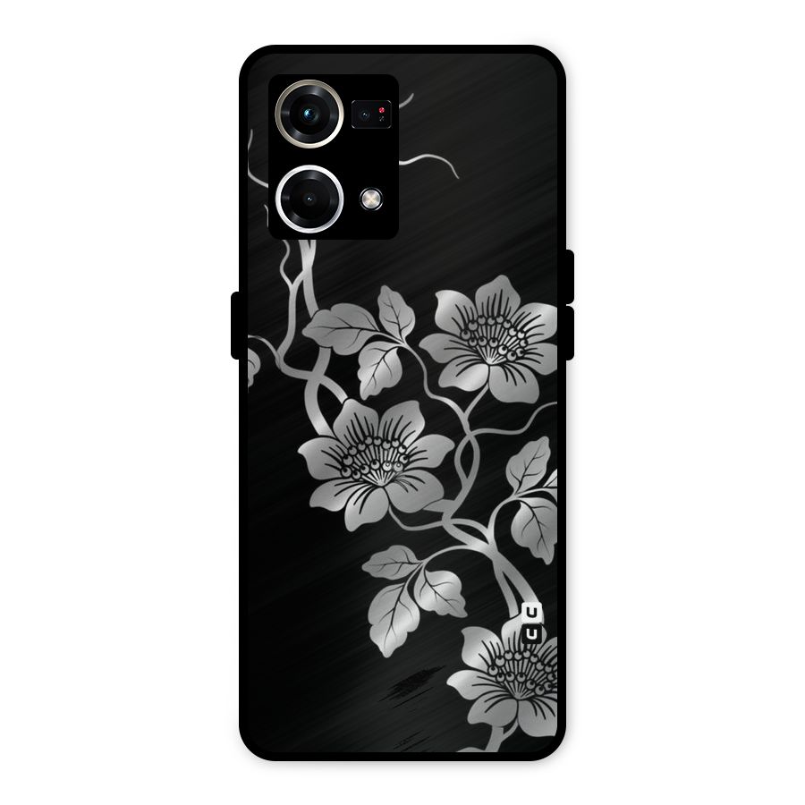Silver Grey Flowers Metal Back Case for Oppo F21 Pro 4G