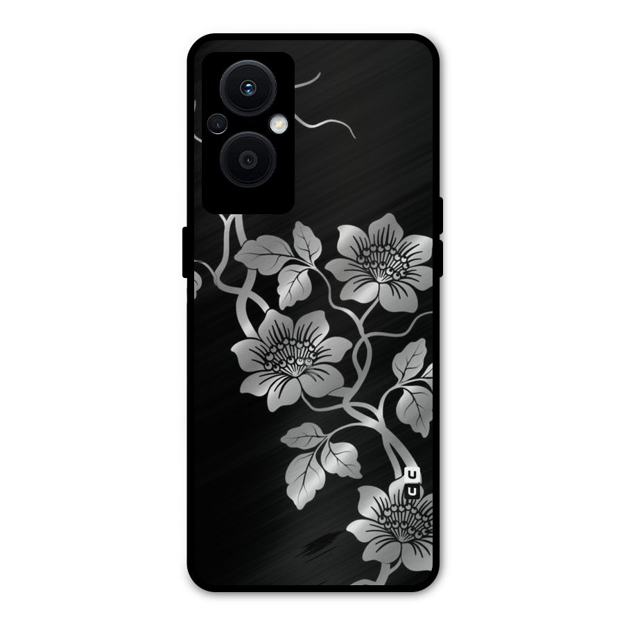 Silver Grey Flowers Metal Back Case for Oppo F21s Pro 5G