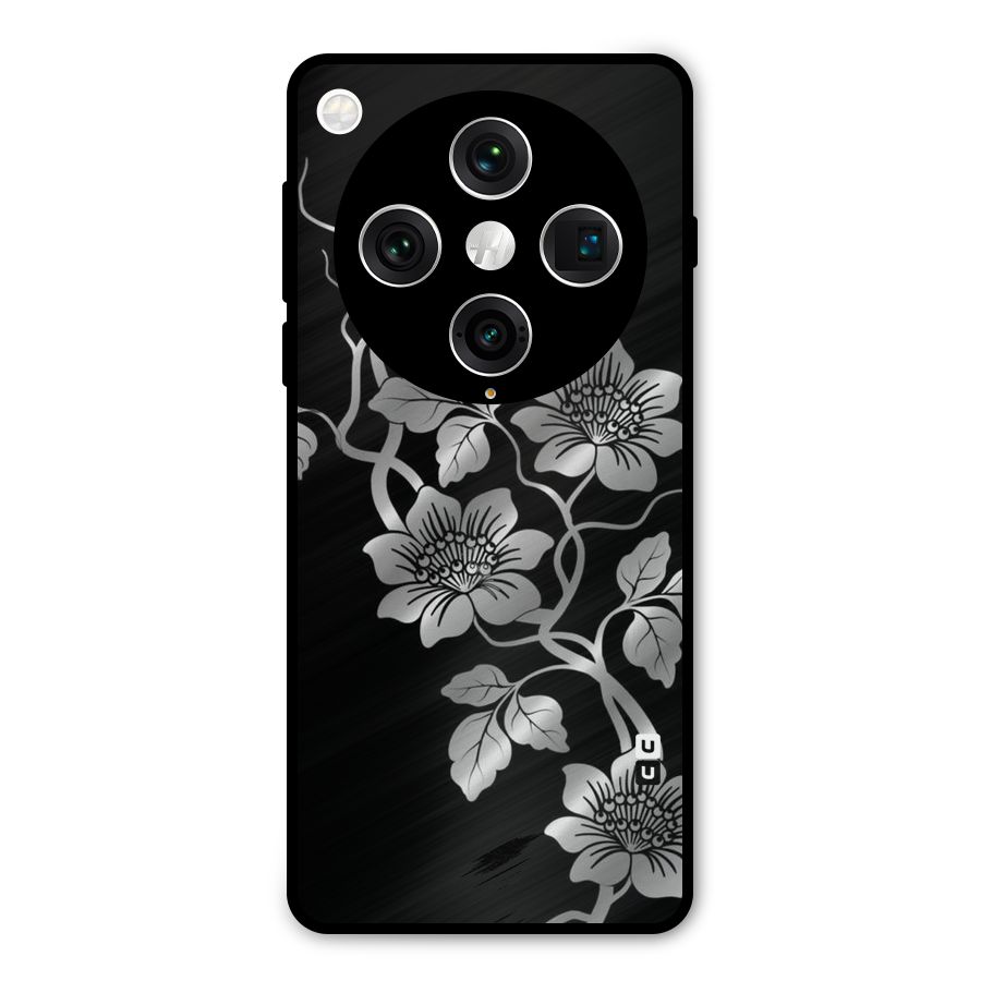 Silver Grey Flowers Metal Back Case for Oppo Find X8 Pro