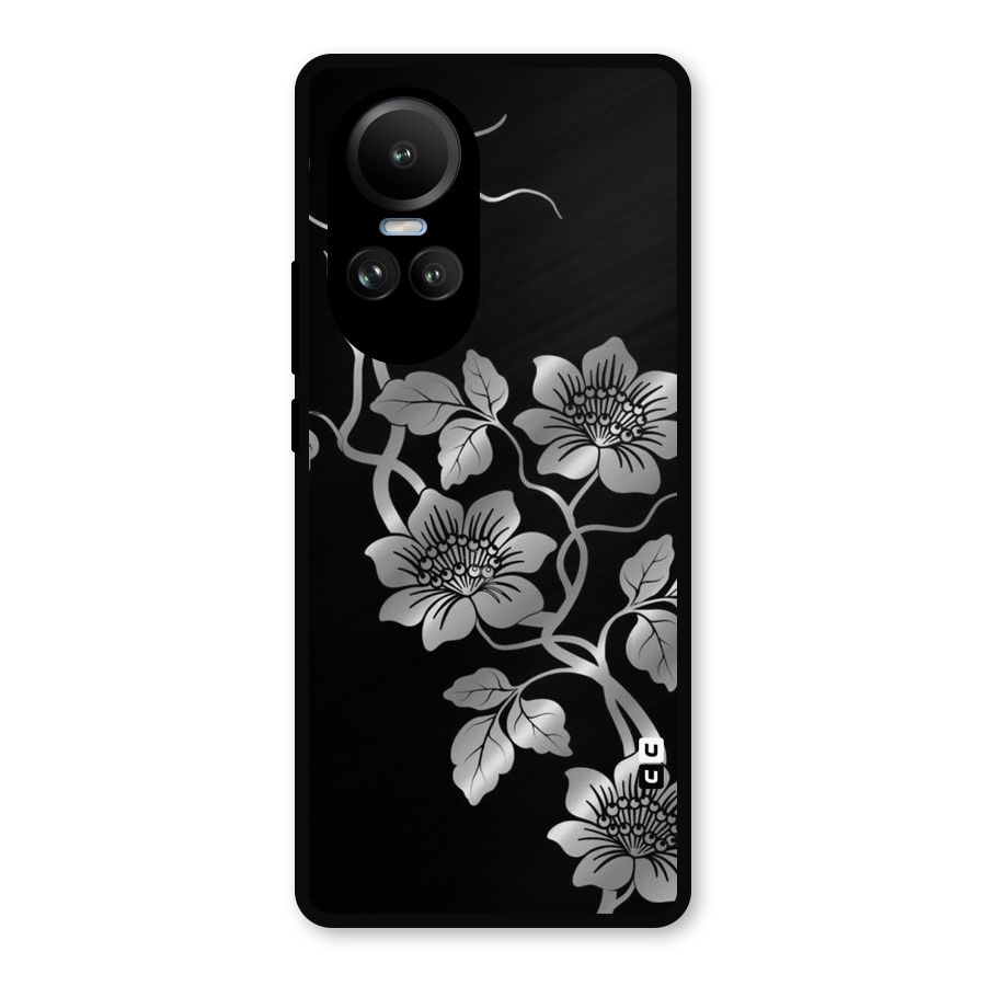 Silver Grey Flowers Metal Back Case for Oppo Reno10 Pro
