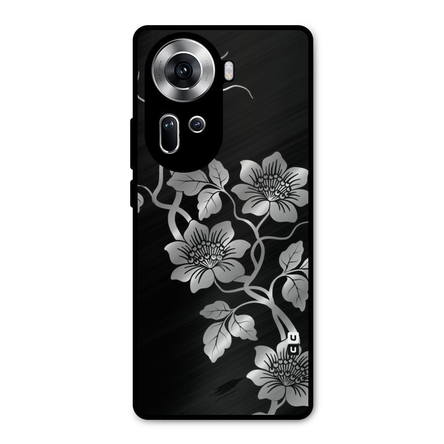 Silver Grey Flowers Metal Back Case for Oppo Reno11 5G
