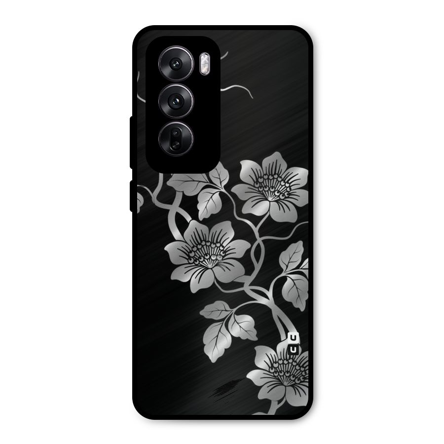 Silver Grey Flowers Metal Back Case for Oppo Reno12