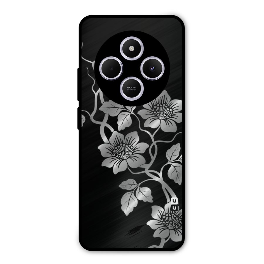 Silver Grey Flowers Metal Back Case for Poco C75 5G