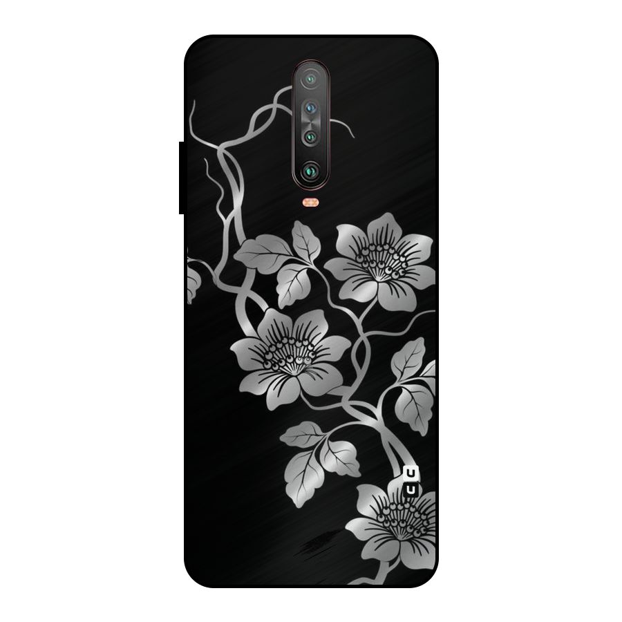 Silver Grey Flowers Metal Back Case for Poco X2