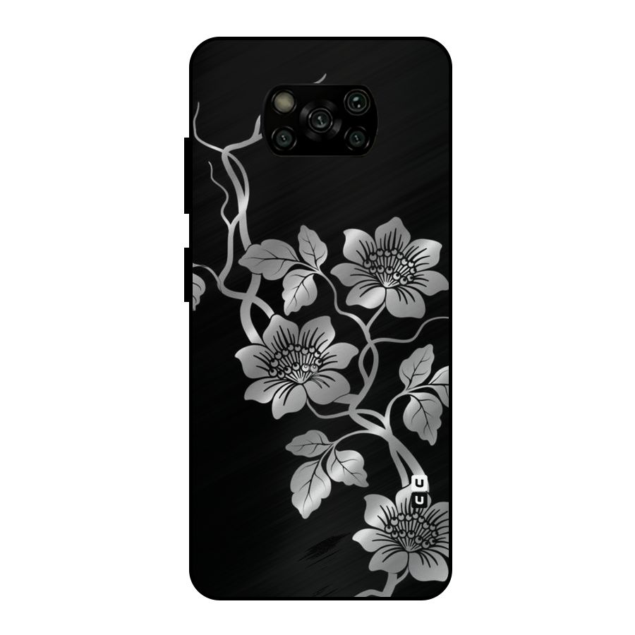 Silver Grey Flowers Metal Back Case for Poco X3