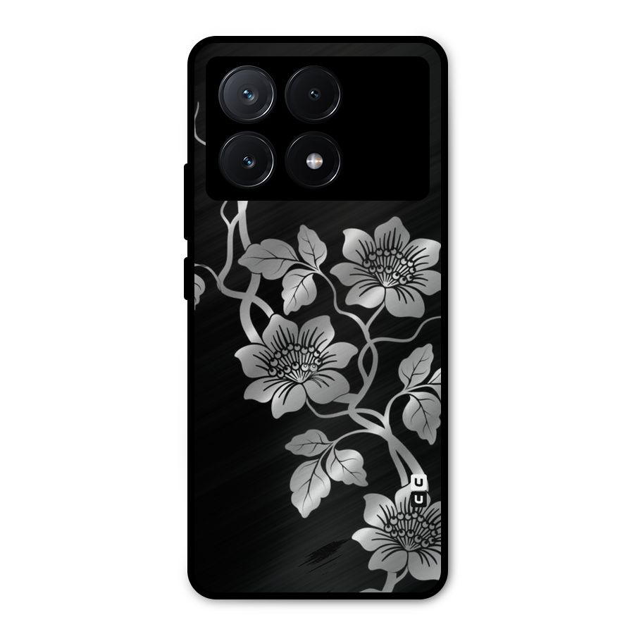 Silver Grey Flowers Metal Back Case for Poco X6 Pro