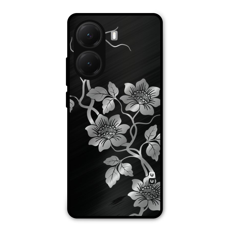 Silver Grey Flowers Metal Back Case for Poco X7 Pro