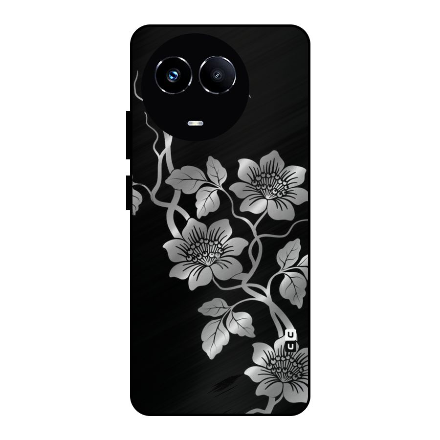 Silver Grey Flowers Metal Back Case for Realme 11 5G