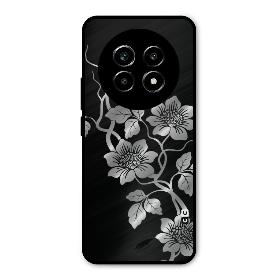 Silver Grey Flowers Metal Back Case for Realme 13 Pro