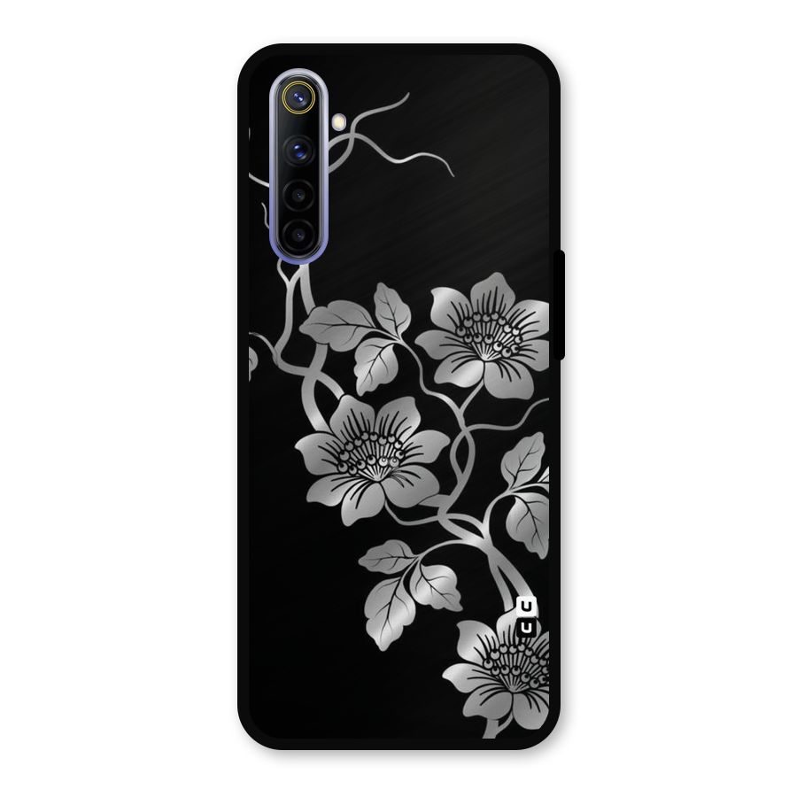 Silver Grey Flowers Metal Back Case for Realme 6i
