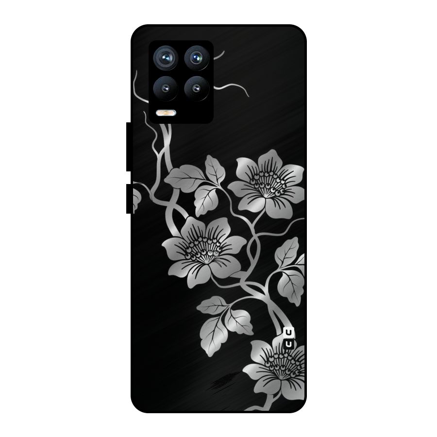 Silver Grey Flowers Metal Back Case for Realme 8 Pro