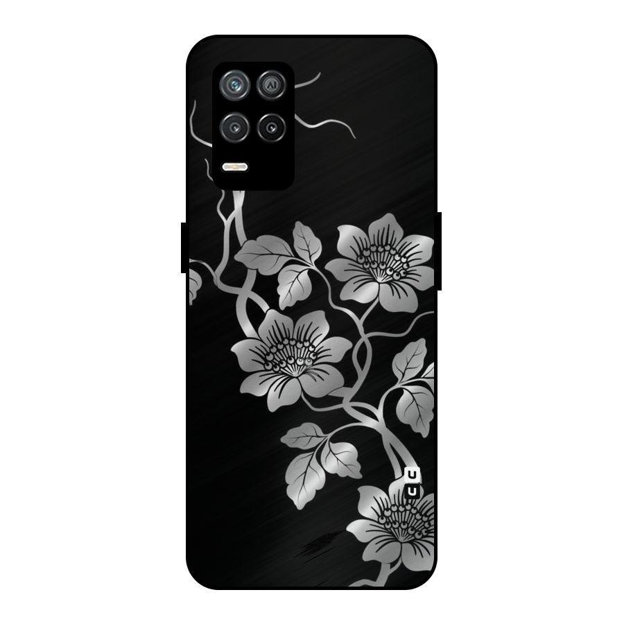 Silver Grey Flowers Metal Back Case for Realme 9 5G