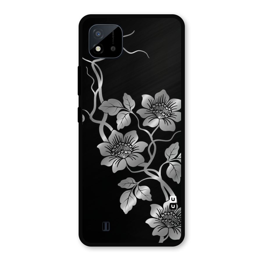 Silver Grey Flowers Metal Back Case for Realme C11 2021