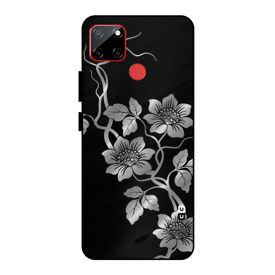 Silver Grey Flowers Metal Back Case for Realme C12