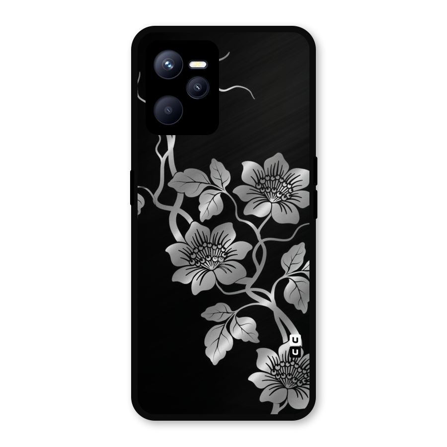 Silver Grey Flowers Metal Back Case for Realme C35
