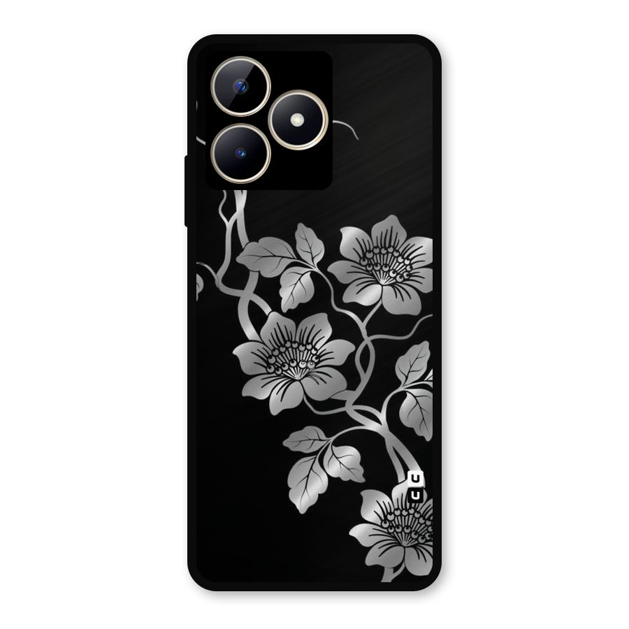 Silver Grey Flowers Metal Back Case for Realme C53