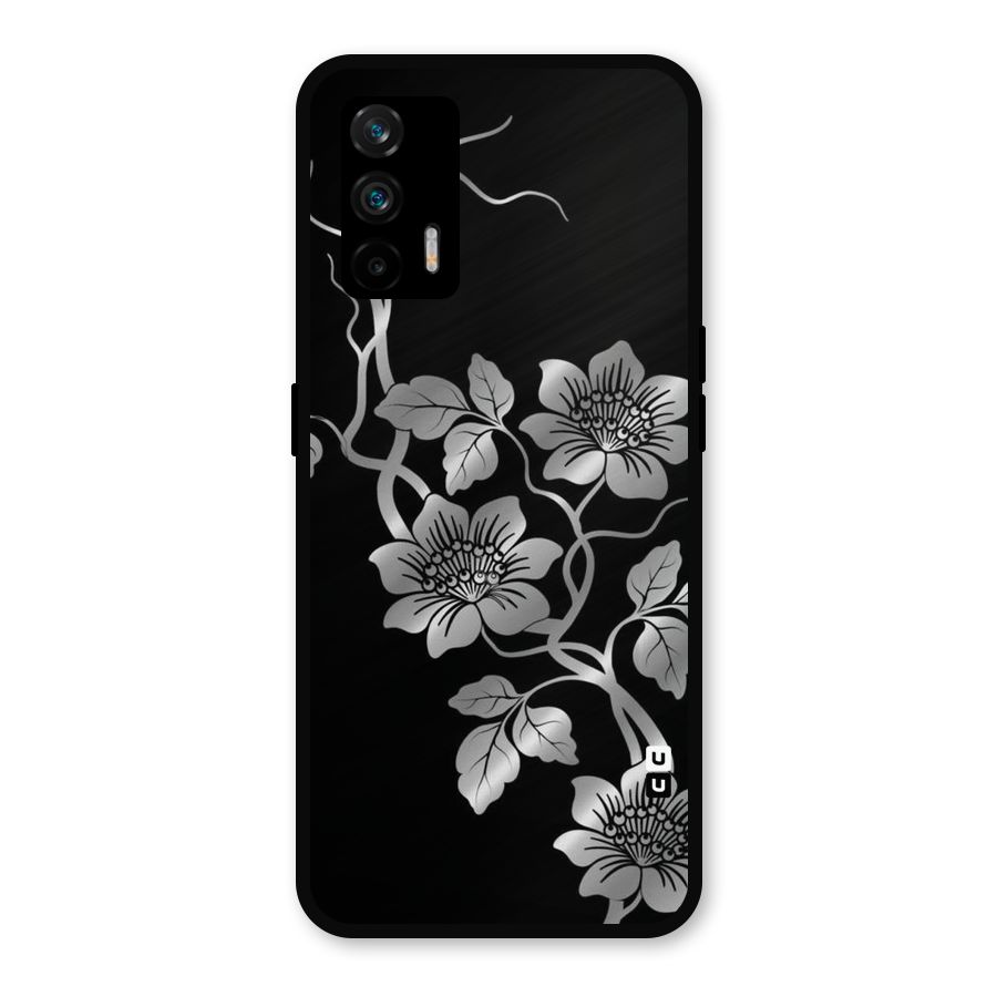 Silver Grey Flowers Metal Back Case for Realme GT 5G