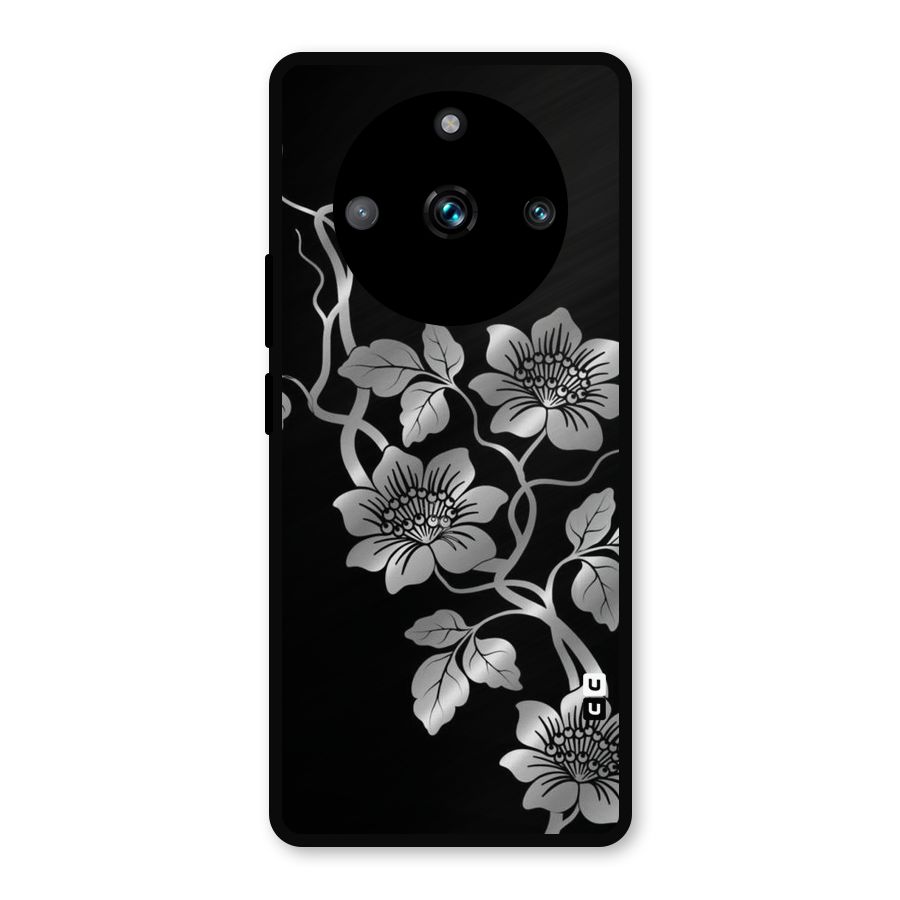 Silver Grey Flowers Metal Back Case for Realme Narzo 60 Pro