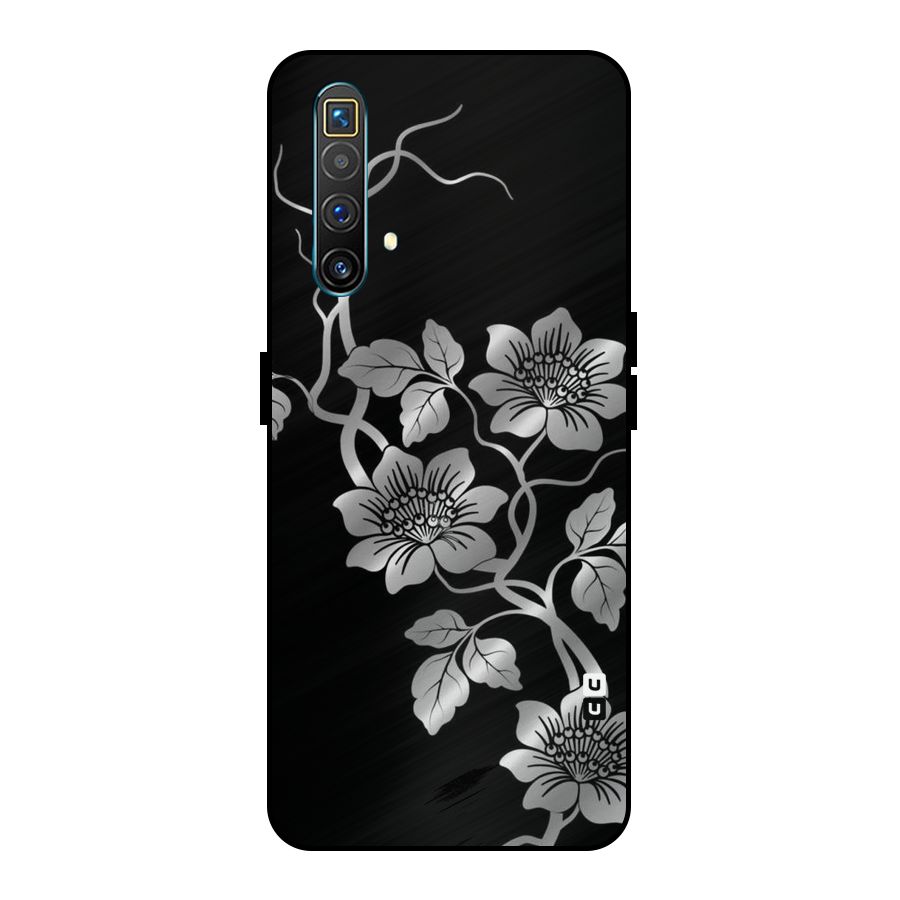 Silver Grey Flowers Metal Back Case for Realme X3 SuperZoom