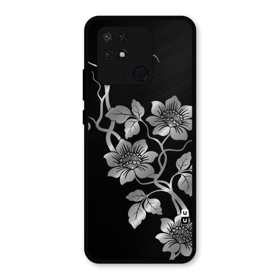 Silver Grey Flowers Metal Back Case for Redmi 10 Power