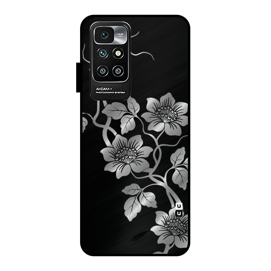 Silver Grey Flowers Metal Back Case for Redmi 10 Prime
