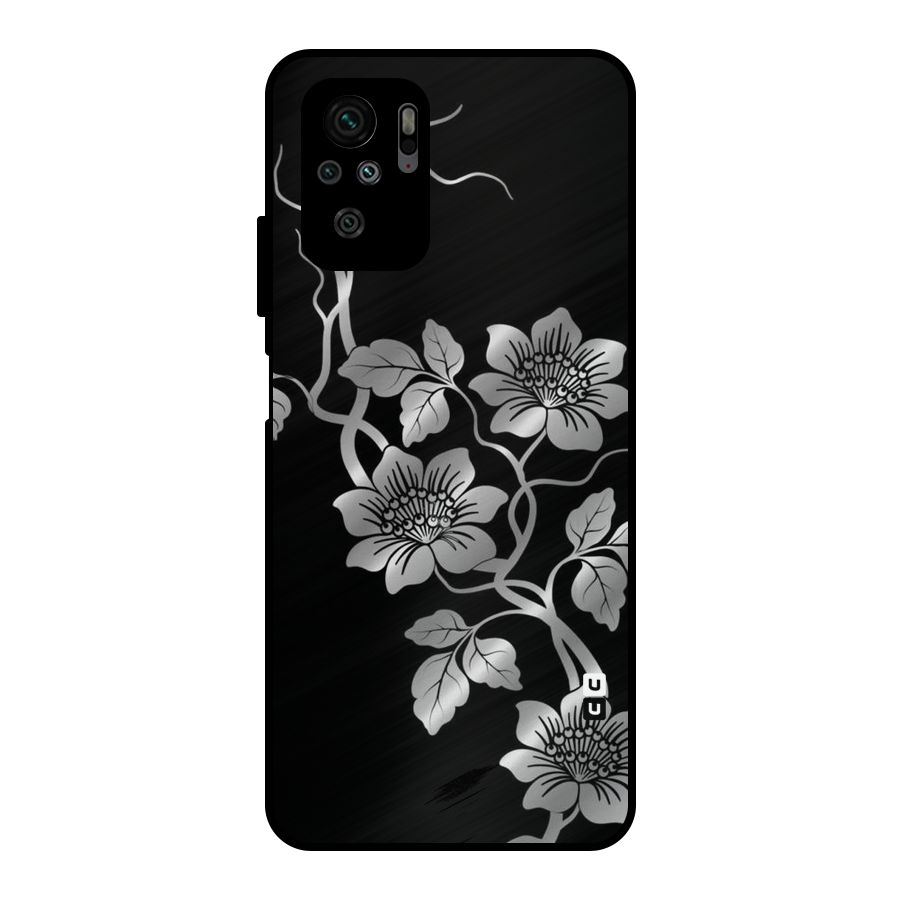 Silver Grey Flowers Metal Back Case for Redmi Note 10