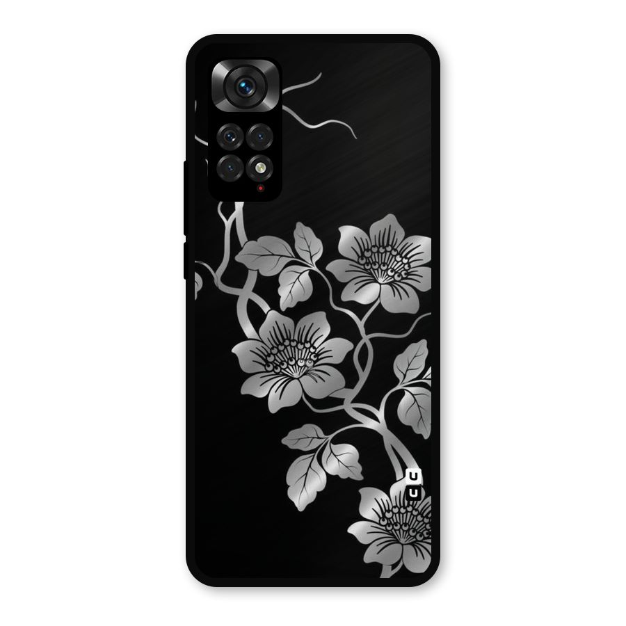 Silver Grey Flowers Metal Back Case for Redmi Note 11s