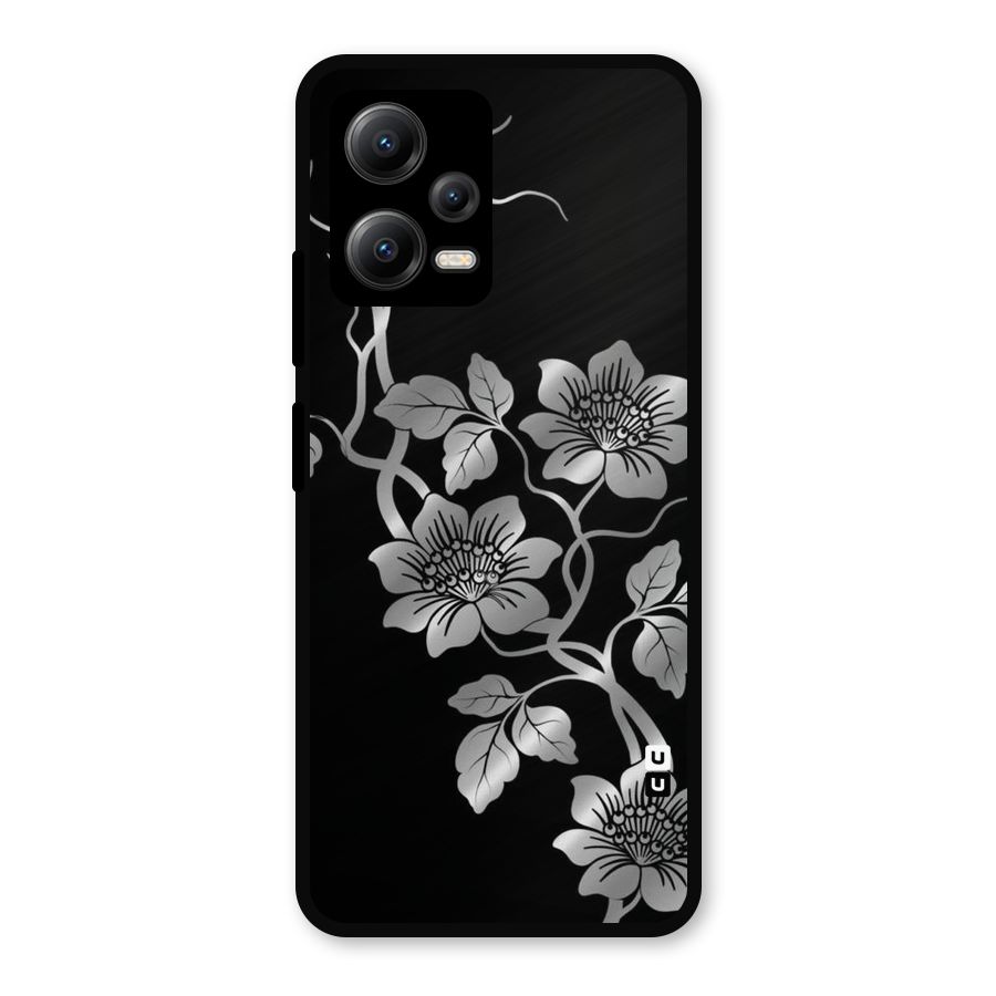 Silver Grey Flowers Metal Back Case for Redmi Note 12 5G
