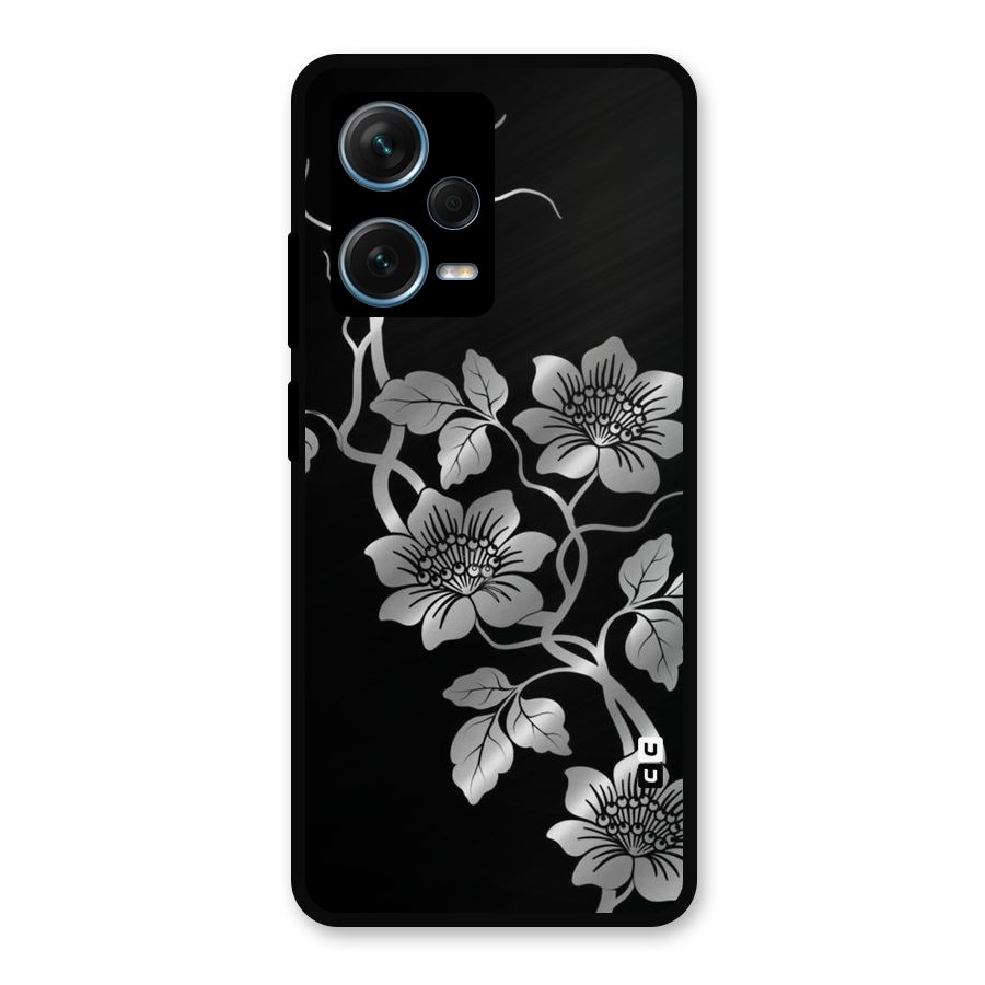 Silver Grey Flowers Metal Back Case for Redmi Note 12 Pro Plus 5G