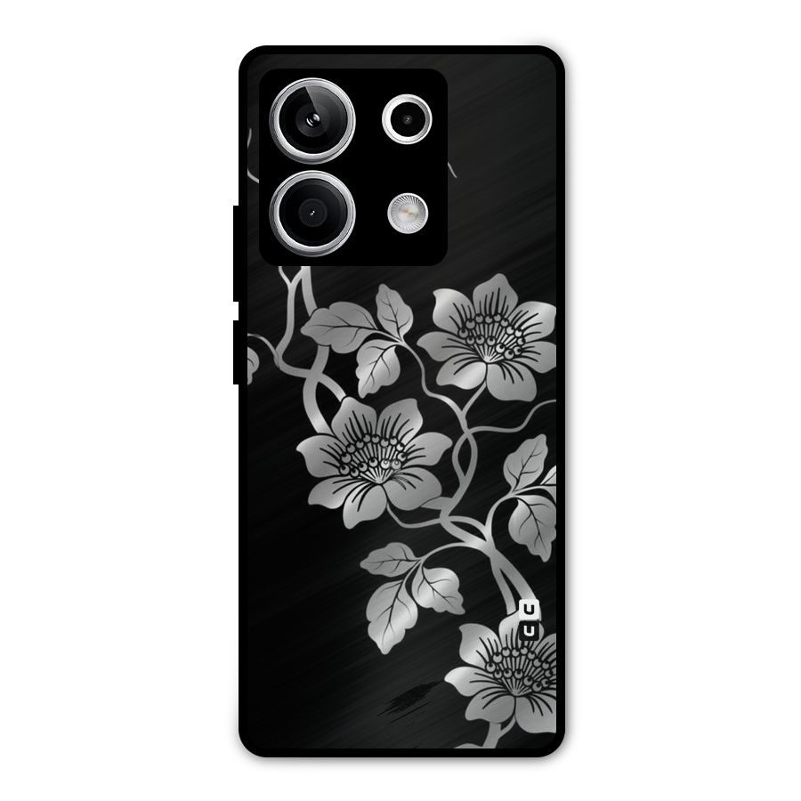 Silver Grey Flowers Metal Back Case for Redmi Note 13 5G