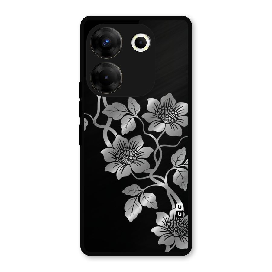 Silver Grey Flowers Metal Back Case for Tecno Camon 20