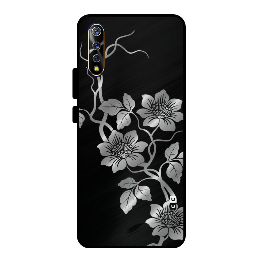 Silver Grey Flowers Metal Back Case for Vivo S1
