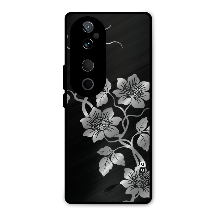 Silver Grey Flowers Metal Back Case for Vivo T3 Ultra