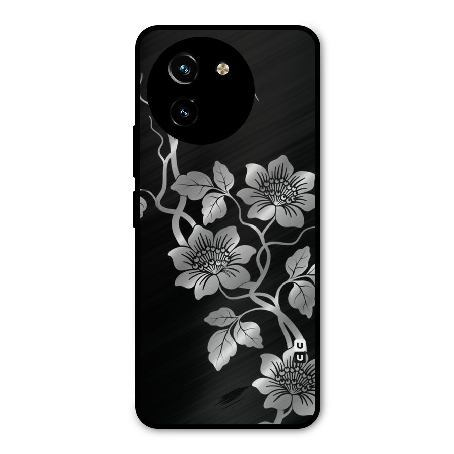 Silver Grey Flowers Metal Back Case for Vivo T3x