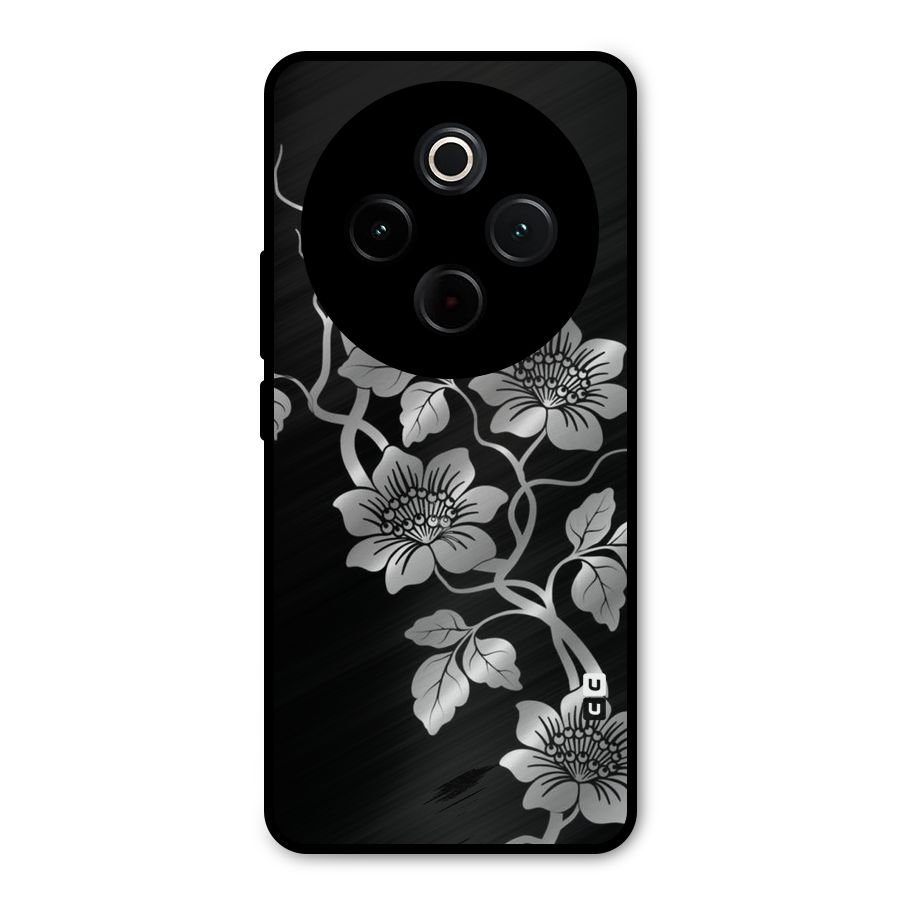 Silver Grey Flowers Metal Back Case for Vivo T4