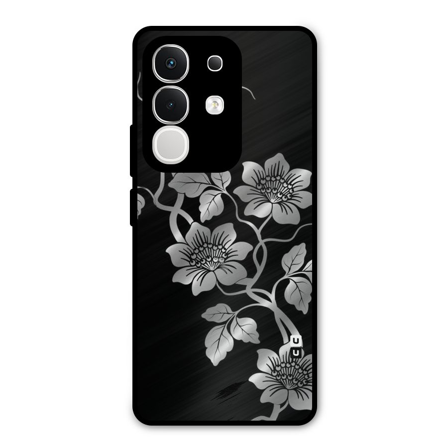 Silver Grey Flowers Metal Back Case for Vivo T4x