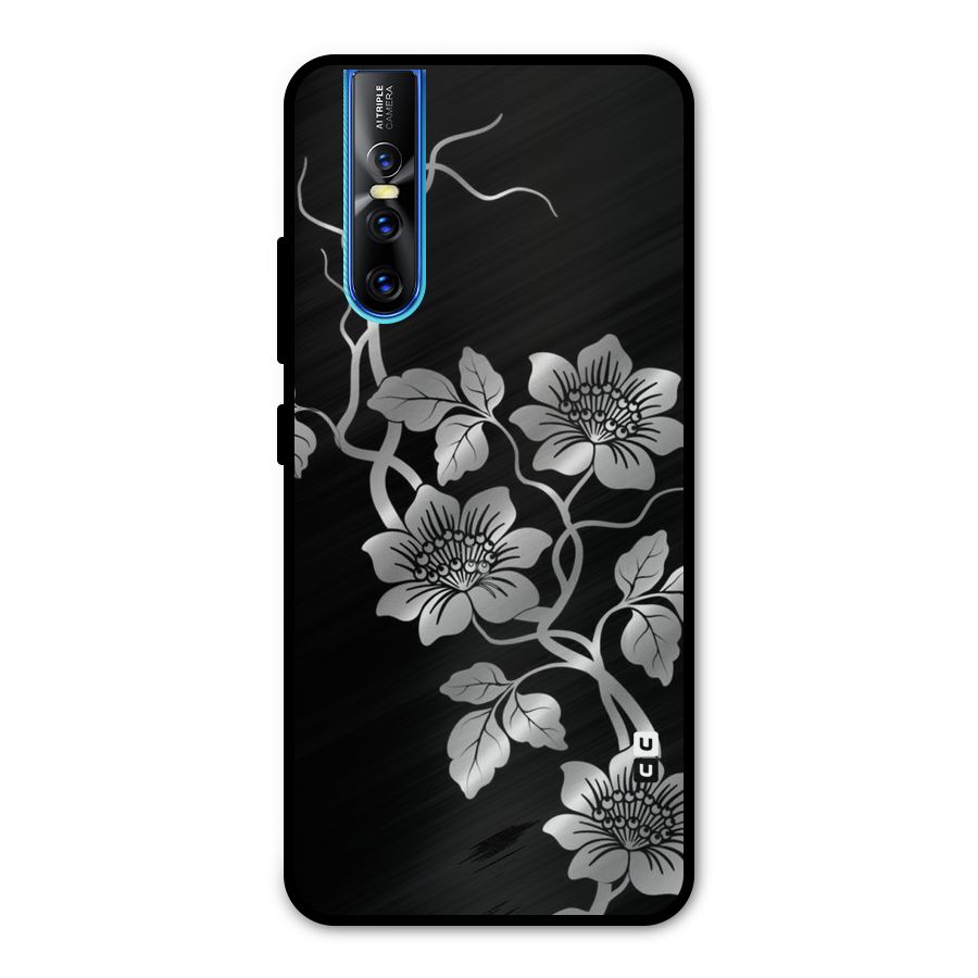 Silver Grey Flowers Metal Back Case for Vivo V15 Pro