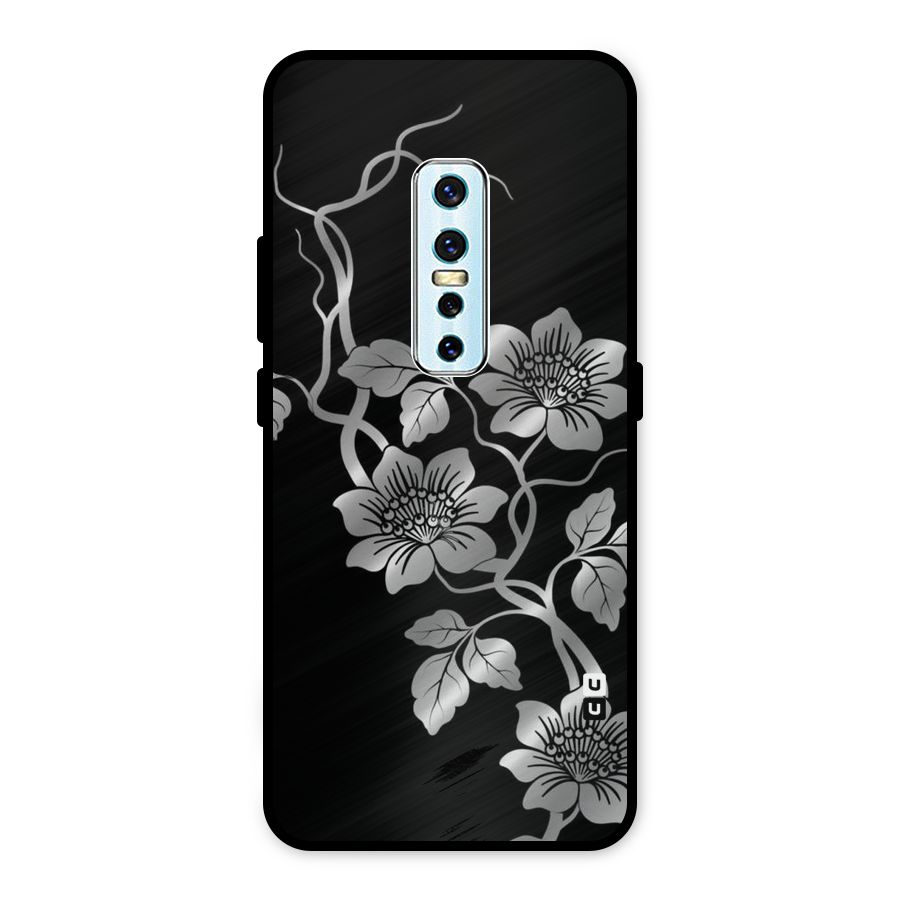Silver Grey Flowers Metal Back Case for Vivo V17 Pro