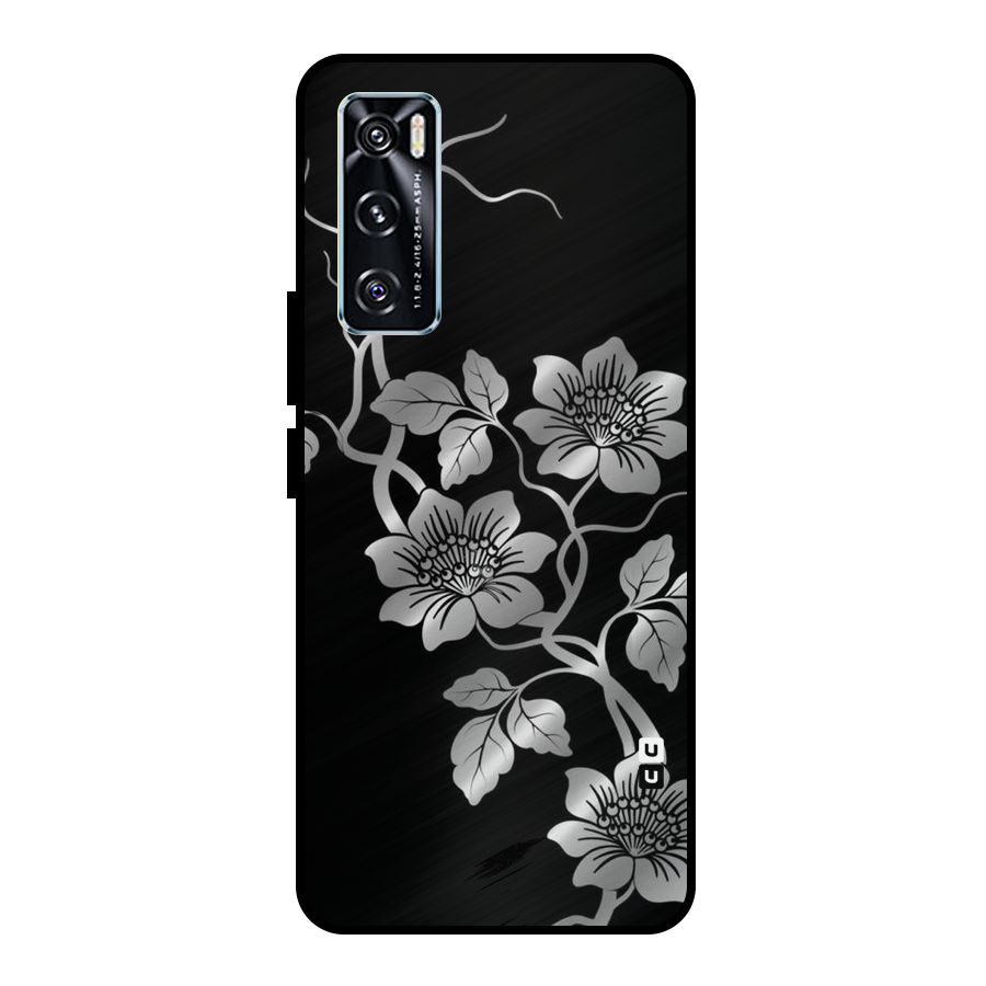 Silver Grey Flowers Metal Back Case for Vivo V20 SE