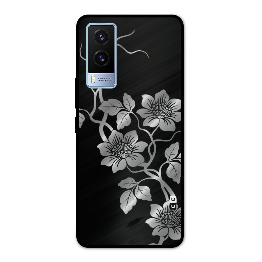 Silver Grey Flowers Metal Back Case for Vivo V21e 5G