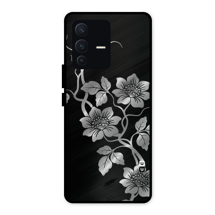 Silver Grey Flowers Metal Back Case for Vivo V23 5G