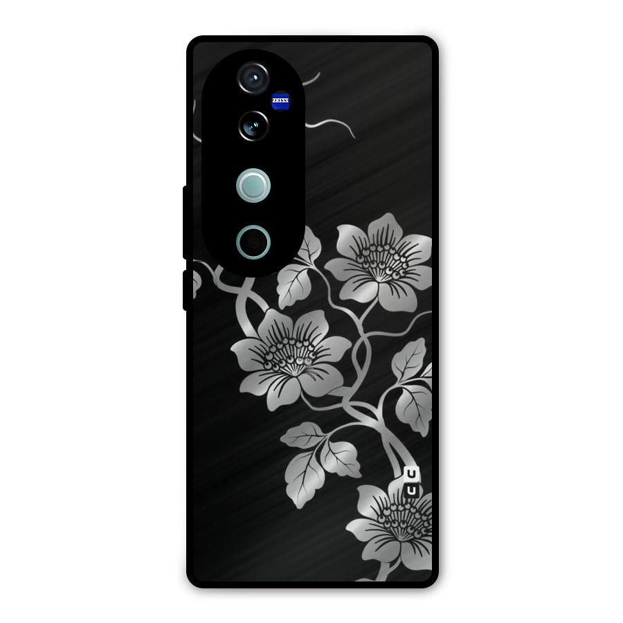 Silver Grey Flowers Metal Back Case for Vivo V40