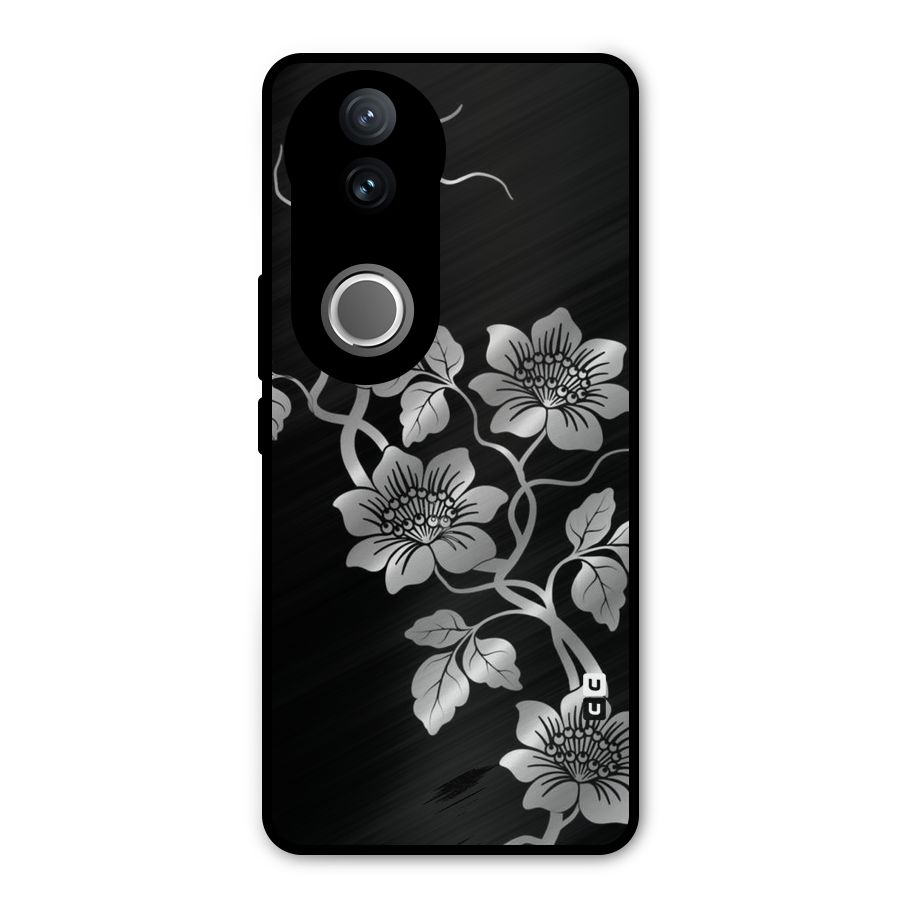 Silver Grey Flowers Metal Back Case for Vivo V50e