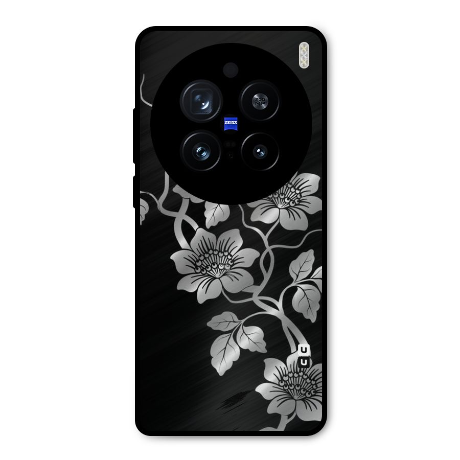 Silver Grey Flowers Metal Back Case for Vivo X200 Pro